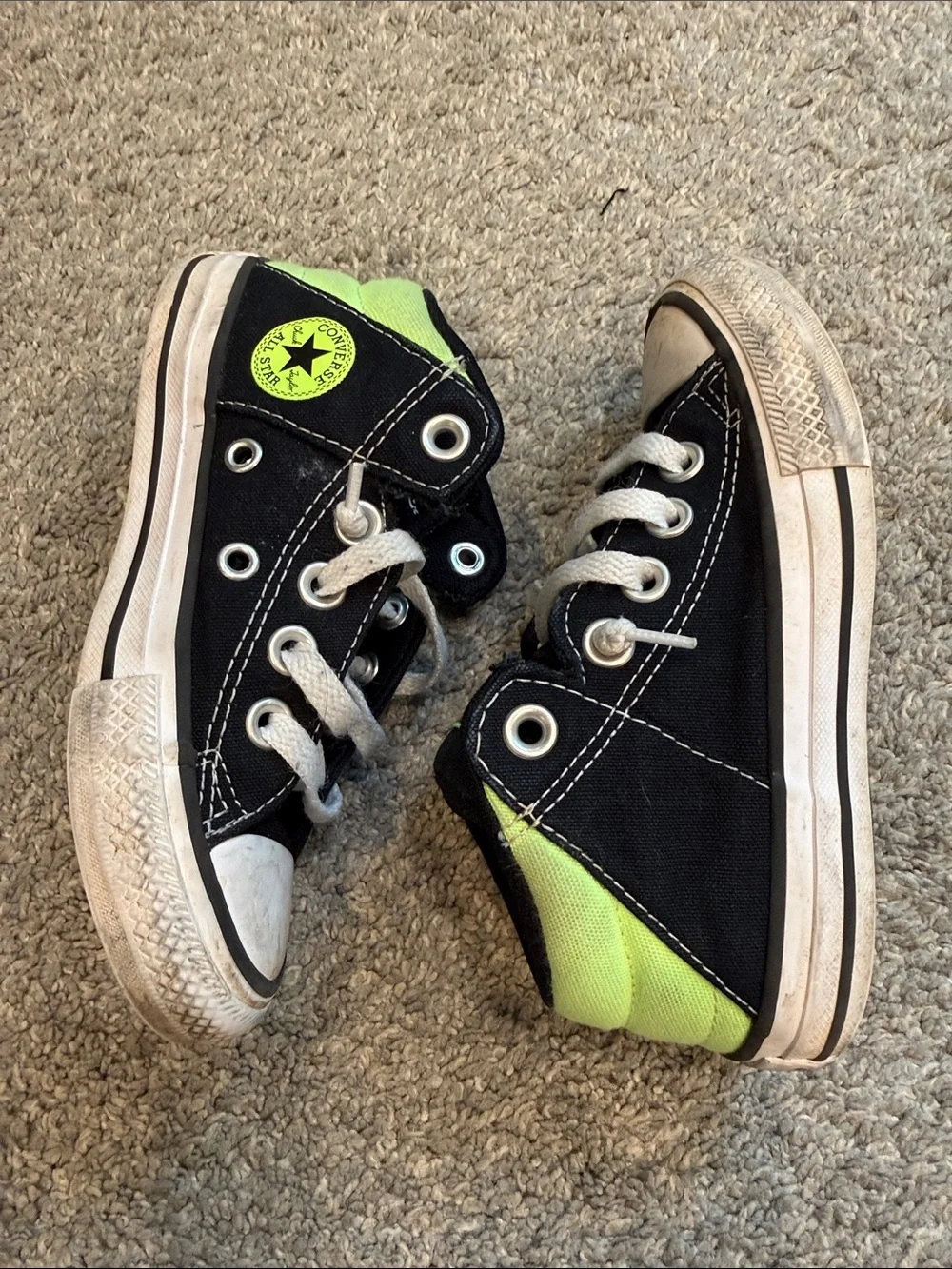 Converse | Black High-Top Sneakers with Lime Green Accents